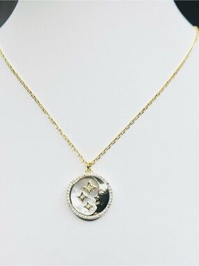 18K Gold Moon & Stars Pendant Necklace and Earrings Set (See video)